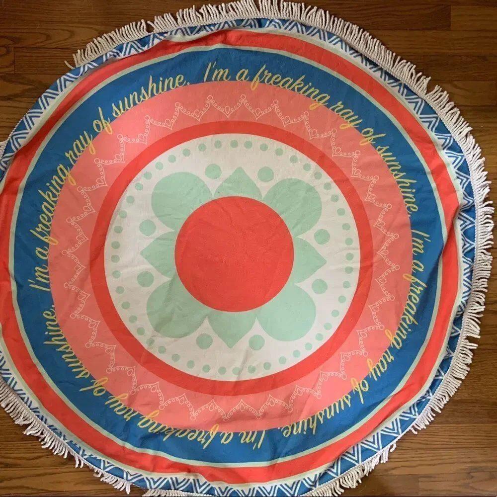 Beach or throw blanket! Circular and bright with “I’m a ray of freakin sunshine”